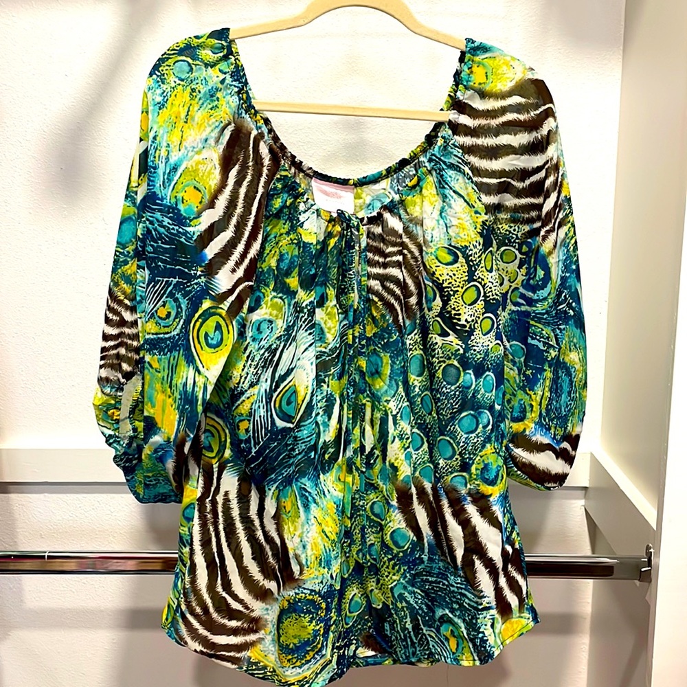 Romeo and Juliet Couture Peacock Zebra Top